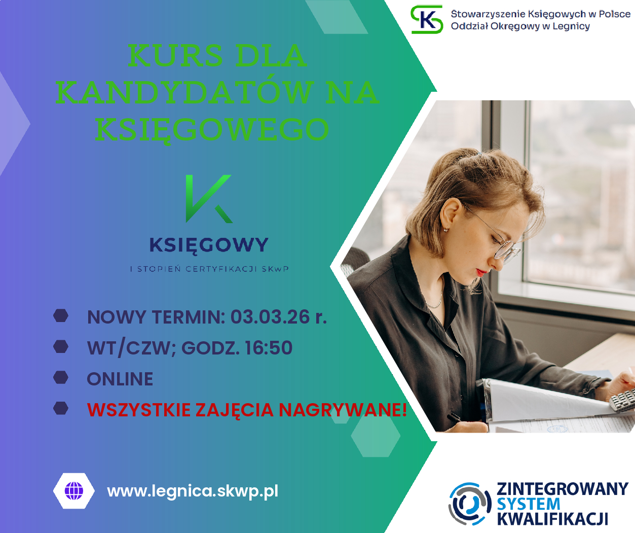 ZAPRASZAMY DO ZAPISÓW NA KURS DLA KANDYDATÓW NA KSIĘGOWEGO (ONLINE)